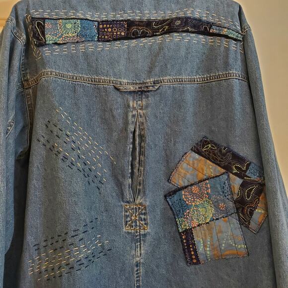 Restyled Handcrafted Wearable Art‎ Chicos Denim Jacket Sz M/L - Picture 4 of 9
